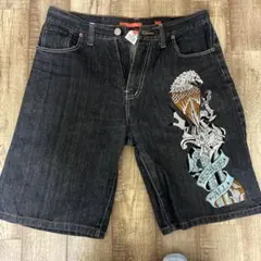 Ed Hardy デニム ハーフパンツ スカル 刺繍のサムネイル