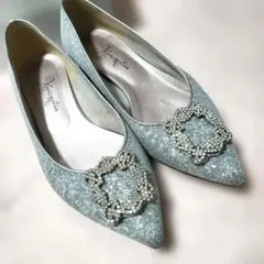 銀座カネマツ フラットシューズ シルバー ビジュー付のサムネイル