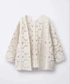 ZARA クロシェ編み 長袖 カーディガン アイボリーのサムネイル