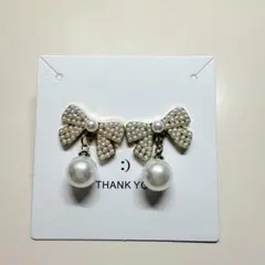 『どれでも2点で450円』M331 リボン パール ピアス 揺れる 可愛い