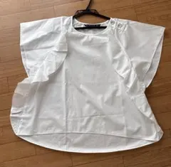 【美品】ZARA BASIC フリルブラウス ホワイト Lのサムネイル