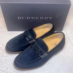 美品】 BURBERRY バーバリー ビットローファー ダークブルー スエード