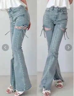 RESEXXY カットアウトリボンデニムパンツ Sサイズ