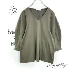 グリーンレーベルリラクシング カットソー Vネック ストレッチ パフスリーブ