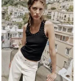 ZARA ザラ　フェイクパール&レーストップス