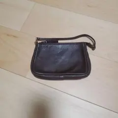 ダークブラウン レザー ポーチ ハンドストラップ付き