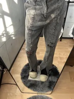 フレアデニム ダメージ加工 リメイク　Ｉライン　swag 細身