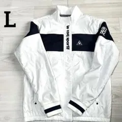 【ルコックゴルフ】ロゴ刺繍×バイカラー 中綿ゴルフブルゾンジャケット 白　L