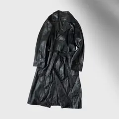 80's vintage leather trench coat 黒 古着