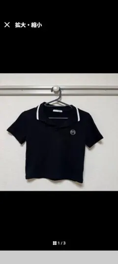 リブ編み ブラック ポロシャツ Fサイズ