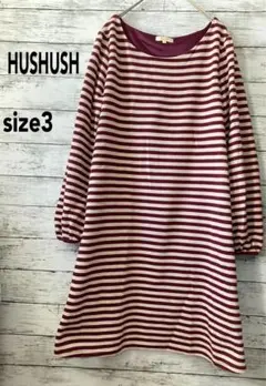 HUSHUSH【3】ボーダー柄長袖ワンピース　レッド　ホワイトのサムネイル