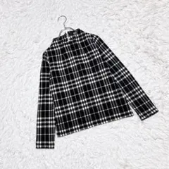 【salire】　モノトーンチェック柄トップス　（Ｍ）　ハイネック　長袖　黒のサムネイル