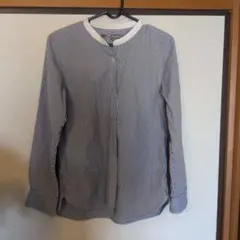 無印良品　青と白のストライプ長袖シャツ