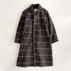 パラスパレス　チェックウールロングコート 極美品】パラスパレス グレンチェック ウールロングコート 大きめ