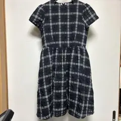 黒と白のチェック 半袖ワンピース　160