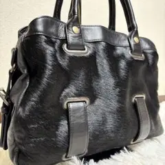 極美品✨ セオリー ハラコ レザー ハンドバッグ 三層式 コンパクト 希少 黒のサムネイル