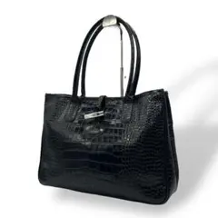 極美品 ロンシャン ロゾ A4 トートバッグ クロコ型押し レザー 黒 1460