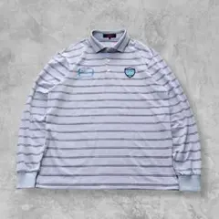【日本製】HONMA GOLF 長袖ポロシャツ ボーダー グレー L ゴルフ