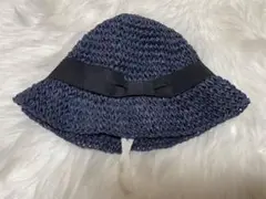 ハンドメイド ネイビー 麦わら帽子 子供 エコアンダリヤ