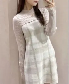 お値下げ！anmille 切替チェックミニニットOP アンミール　ピンク