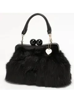 黒フェイクファー ハンドバッグ　VIVAYOU