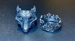 2個セット ウルフ&王冠 リング インディアンジュエリー シルバー 指輪