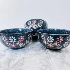 【新品】美濃焼 どんぶり 3点セット 黒地 薔薇柄 華やか 丼 陶器 和モダン