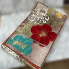 【絹袋帯】　昭和レトロ　花柄　高級　成人式　ハンドメイド