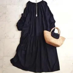 美品☆ウィムガゼット 洗える ウエストシャーリング ロングワンピース