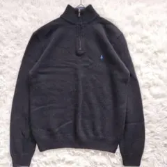 【良品】ポロラルフローレン ラムウール ハーフジップ ニットセーター 黒 M