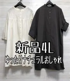 新品☆4L♪ナチュラルおしゃれ♪チュニック丈ブラウス2枚セット☆f451