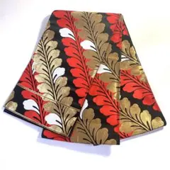 5k1569 七寸帯　黒　金色　赤　銀色　柄物　和装　着物