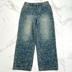 25ss　アベイシングエイプ　LINE CAMO　総刺繍　カモ柄　ワイドデニム