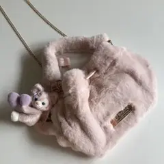 香港ディズニーランド　リーナベル　ピンク　モコモコ　バッグ　ポシェット　紙タグ付