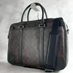 ✨美品✨コーチ　ビジネスバッグ　2way シグネチャー　クロスボディ　濃茶