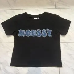 MOUSSY デニム風ロゴ クロップド半袖Tシャツ ブラック