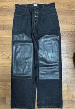 【美品】BADWAY Double knee leather denim M 非売品Badway Leather doubleknee rigid denim - メルカリ