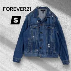 【FOREVER21 】ダメージデニムジャケット/ユニセックス♦︎ブルー♦︎Ｓ