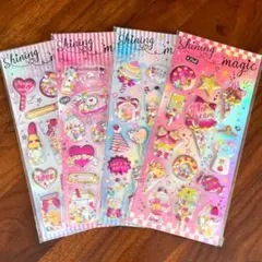 4枚セット シャカシャカ 3D 立体 シール グリッター スパンコール