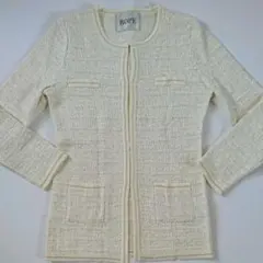 ロペ カーディガン ノーカラー オフホワイト ラメ Mサイズ