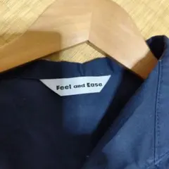 Feel and Ease ネイビー フリルブラウス 5分袖