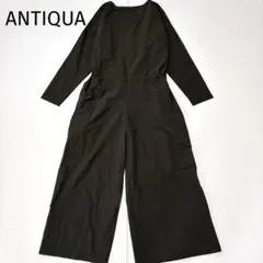 こなれ感✨アンティカantiqua オールインワン 長袖 ダークカーキ系　F