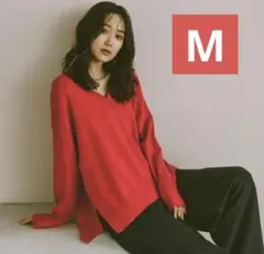 グローバルワークメルティリブVネックプルオーバーレッドM【即日発送】