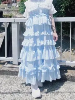 merry jenny フリルティアードワンピース　アイスブルー