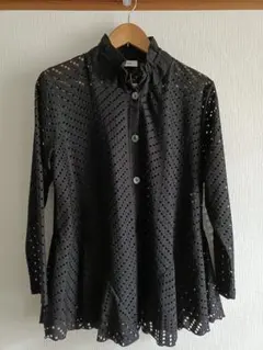 TELVIAN ブラウス 長袖 ブラック 黒 長袖シャツ 刺繍 レース カーデ