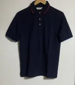 ネイビー ポロシャツ 赤い襟 3ボタン