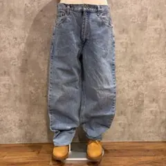 送料無料 USA古着 カーハート デニムパンツ ワイドストレート 革パッチ ヒゲ