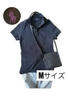 ラルフローレン ポロシャツ M 黒 紫ポニー 刺繍 レディース