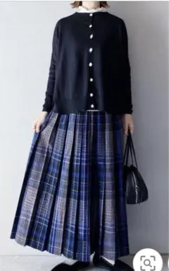 チェック　スカート　プリーツ　ロングスカート　L