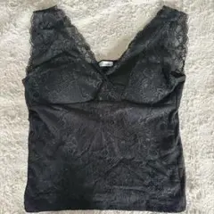 ブラックレースVネックタンクトップ　カップ付き　L
